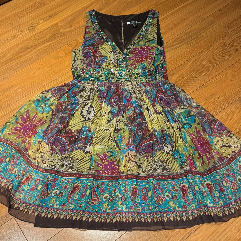JS Boutique Jewel-Embellished Multicolor Paisley Dress Colorful